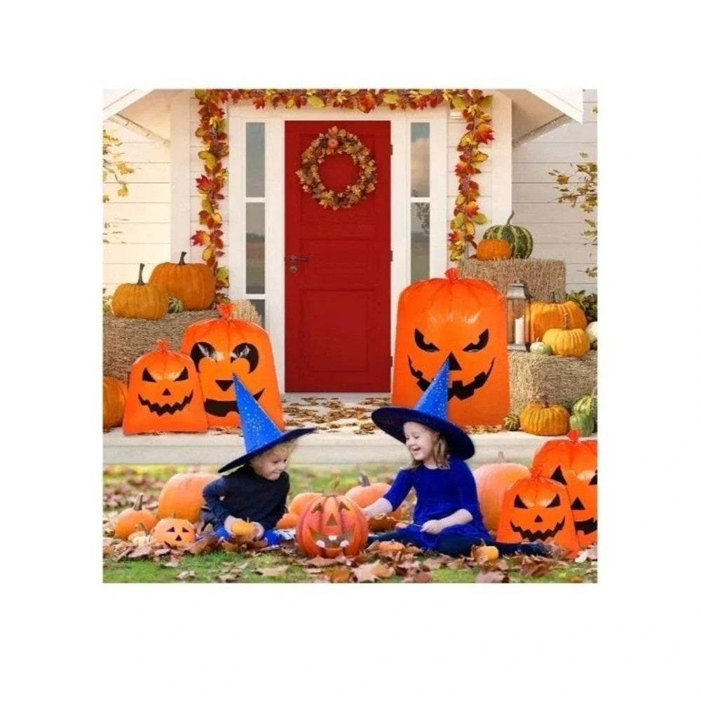 12Pcs Halloween Pumpkin Lawn Bags Decorations Leaf Bags 5 Designs